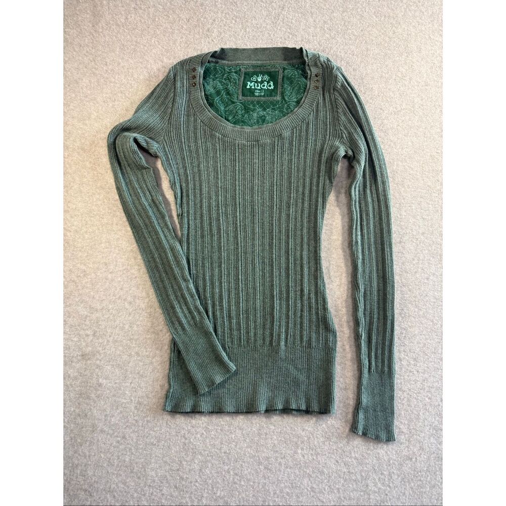 Y2K Mudd ribbed green long sleeve top small